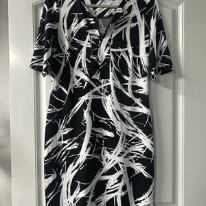 New York & Company Black and White Graphic Midi Dress